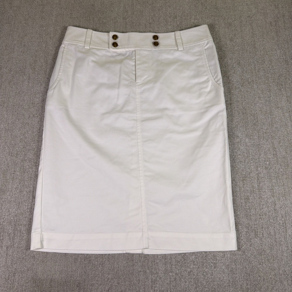 Lauren Ralph Lauren Pencil Skirt Women 8 White Stretch Cotton Preppy Anchor‎